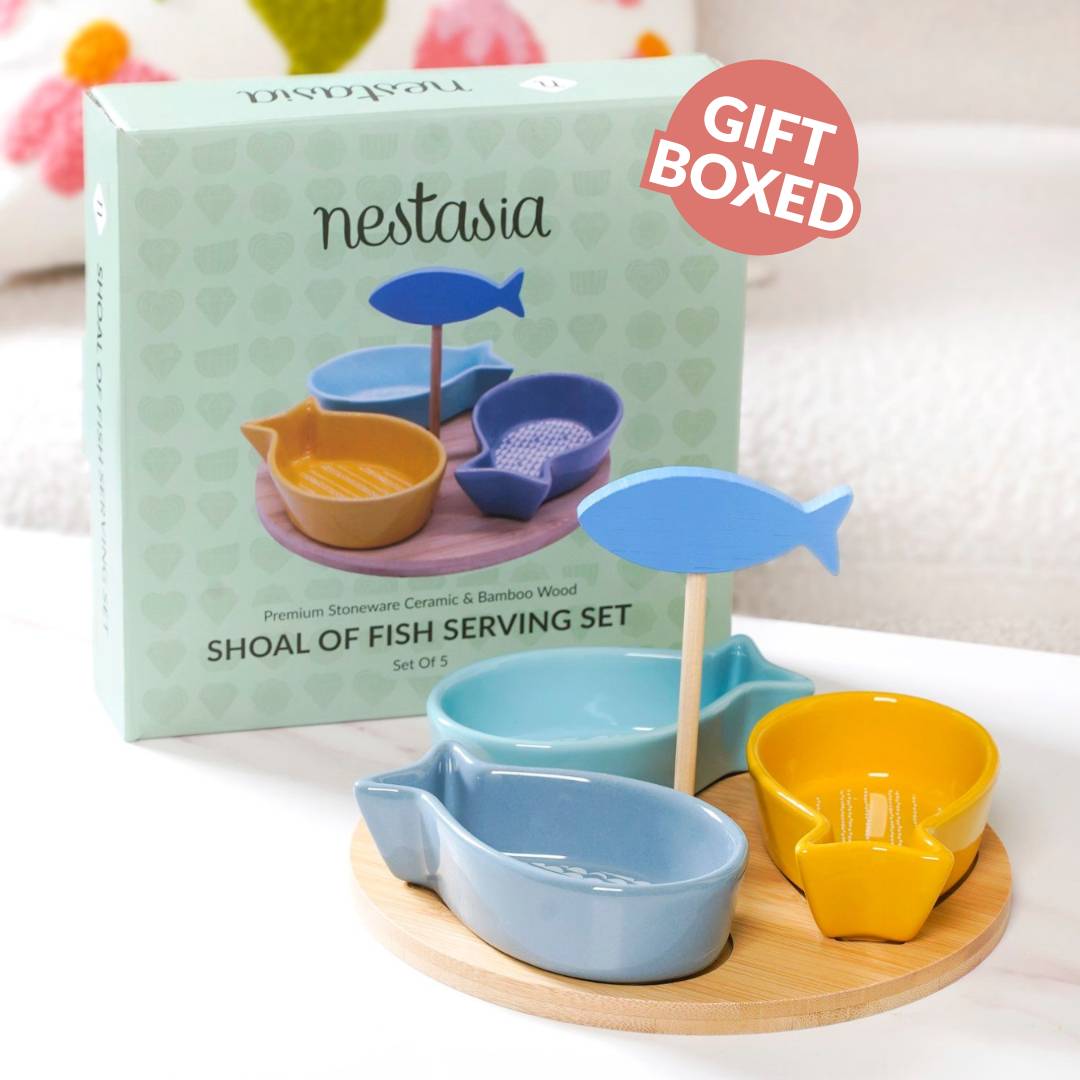 Fish Ceramic Bamboo Platter Set Of 5 Nestasia