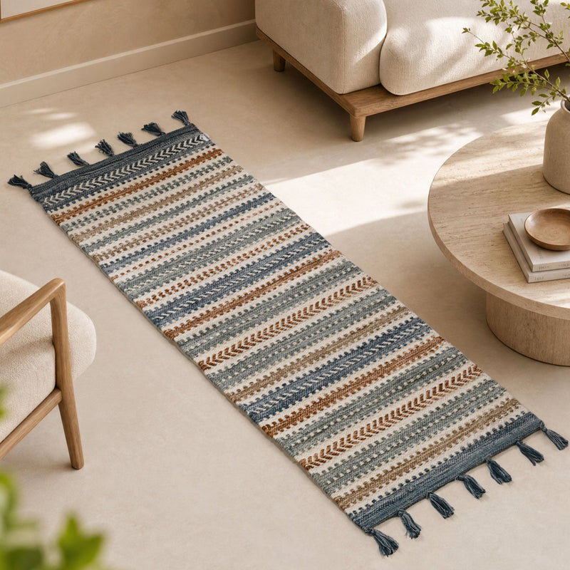 Shore Stripe Tassel Washable Floor Runner 130x50cm Nestasia