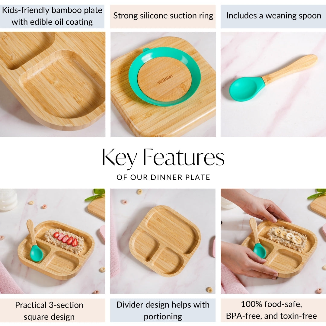 Silicone Suction Base Wooden Plate For Kids With Spoon Nestasia