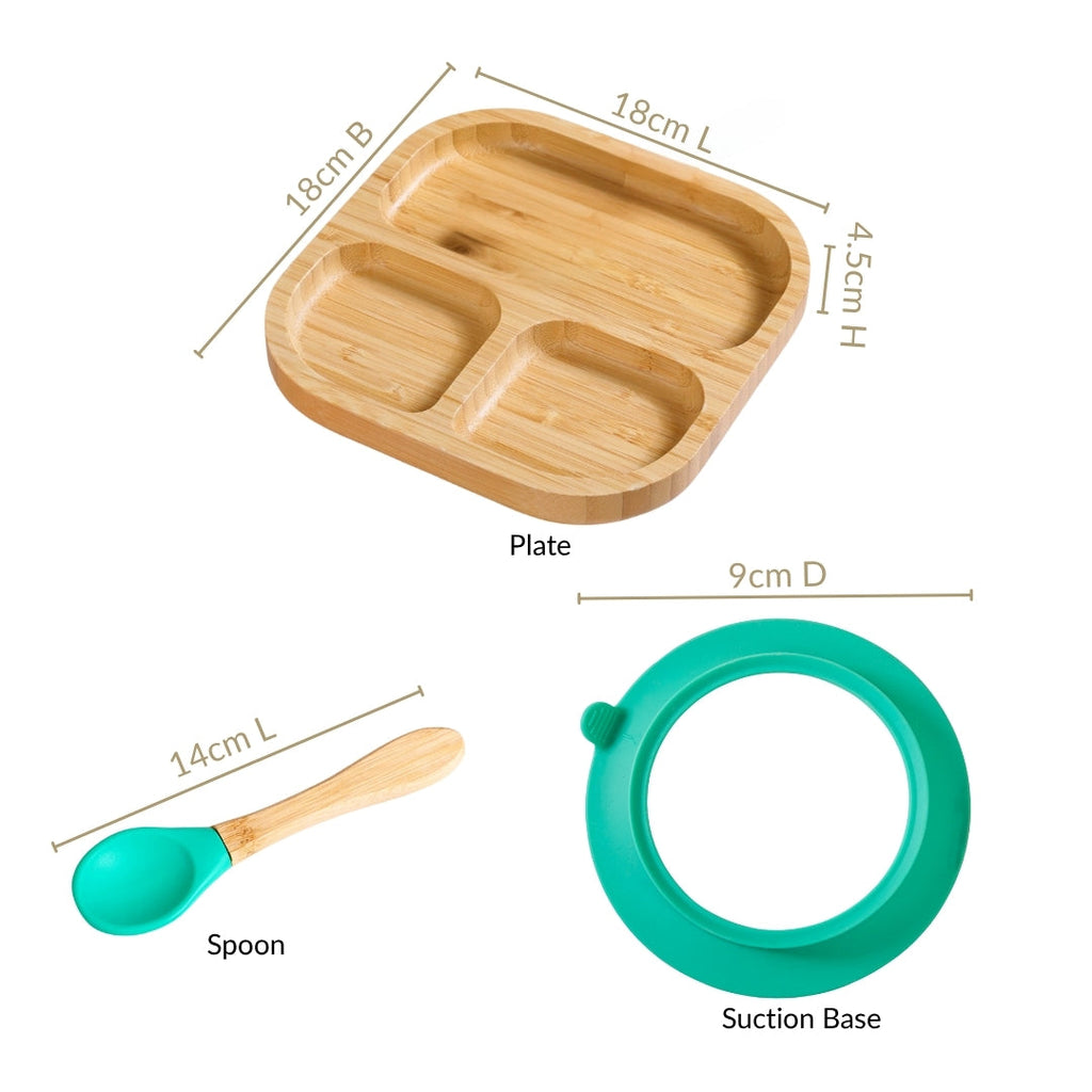 Silicone Suction Base Wooden Plate For Kids With Spoon Nestasia