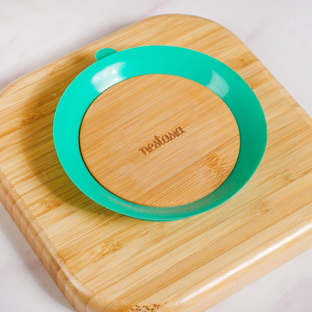 Silicone Suction Base Wooden Plate For Kids With Spoon Nestasia