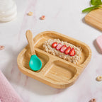 Silicone Suction Base Wooden Plate For Kids With Spoon Nestasia