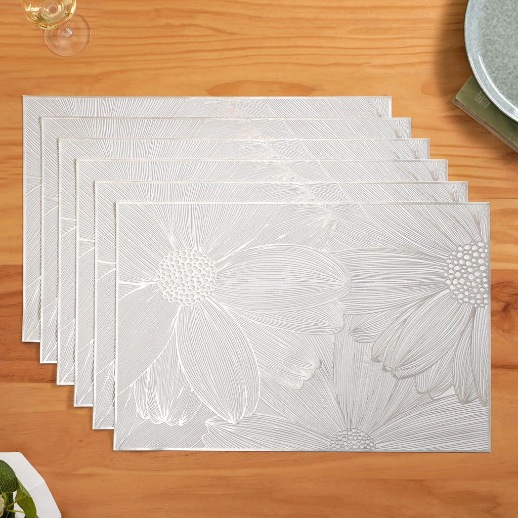 Blooming Flower Silver Table Mat Set Of 6 Nestasia
