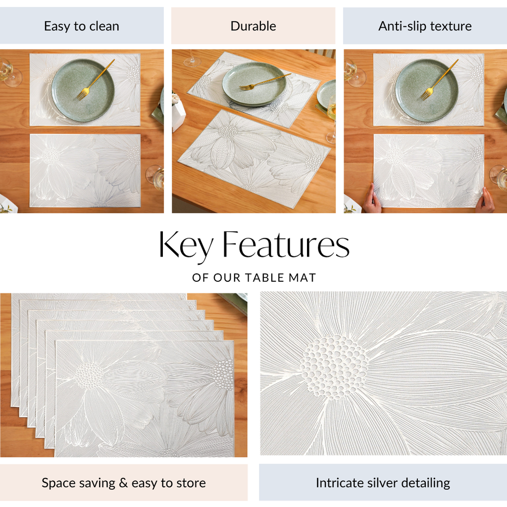 Blooming Flower Silver Table Mat Set Of 6 Nestasia