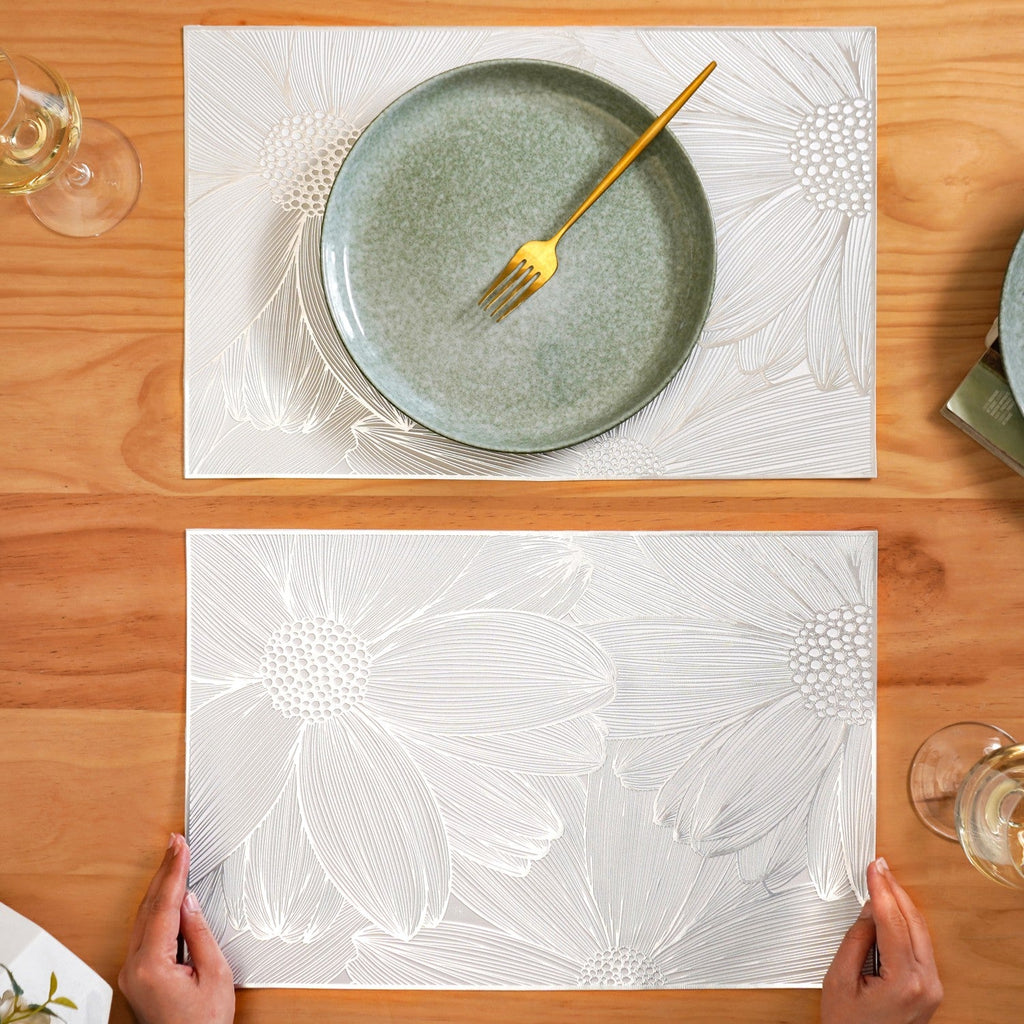 Blooming Flower Silver Table Mat Set Of 6 Nestasia