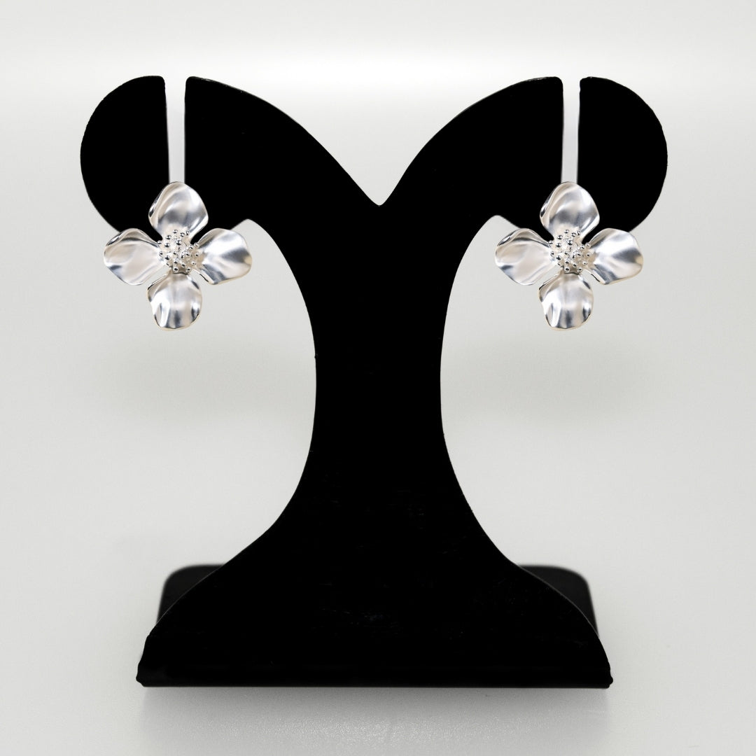 Silver Cornus Bloom Statement Earrings Nestasia