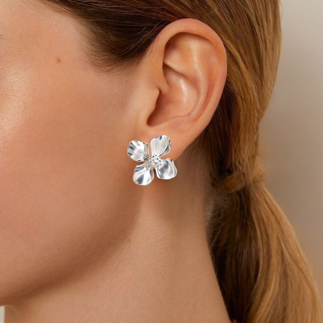 Silver Cornus Bloom Statement Earrings Nestasia