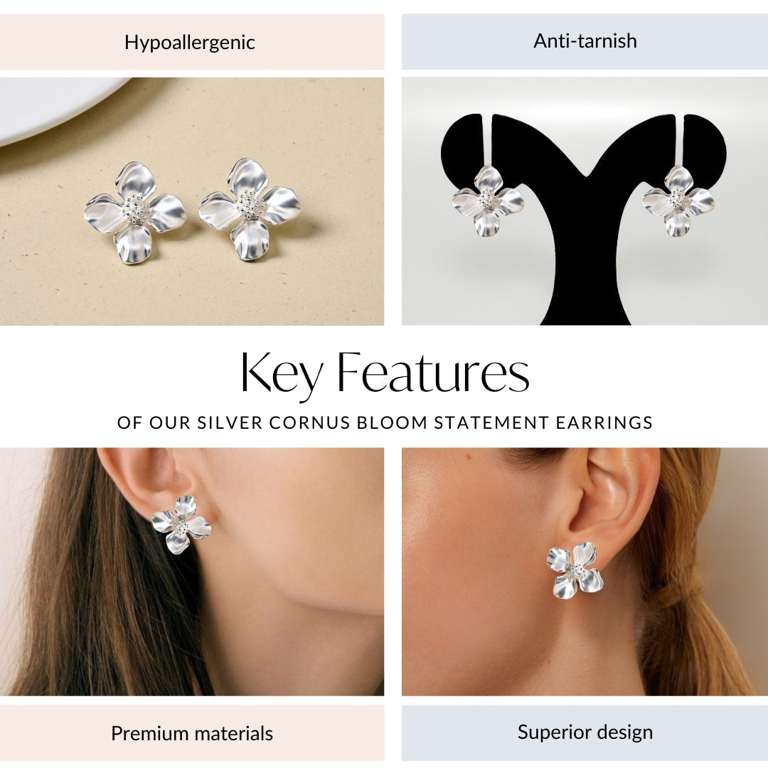 Silver Cornus Bloom Statement Earrings Nestasia