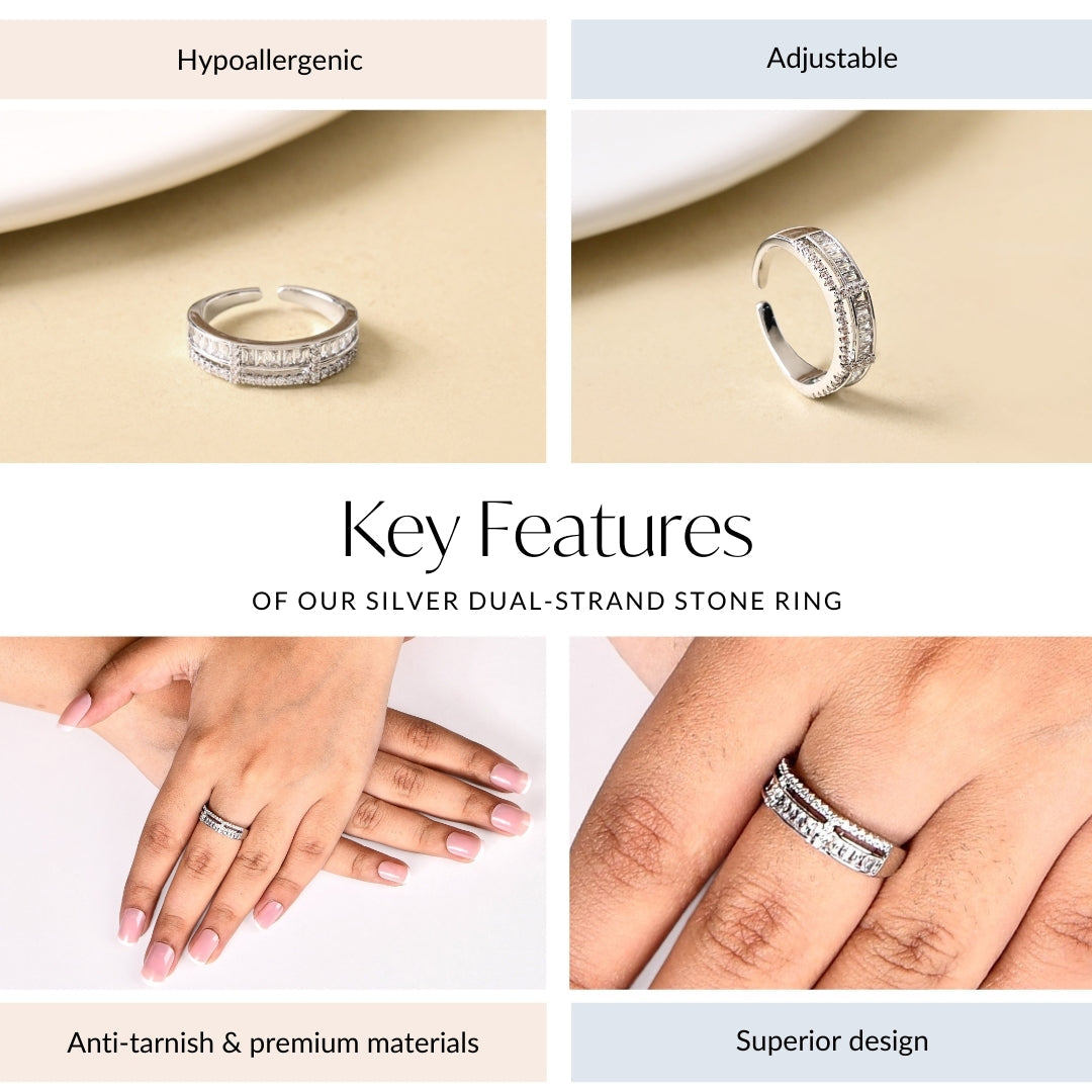 Silver Dual-Strand Stone Ring Nestasia