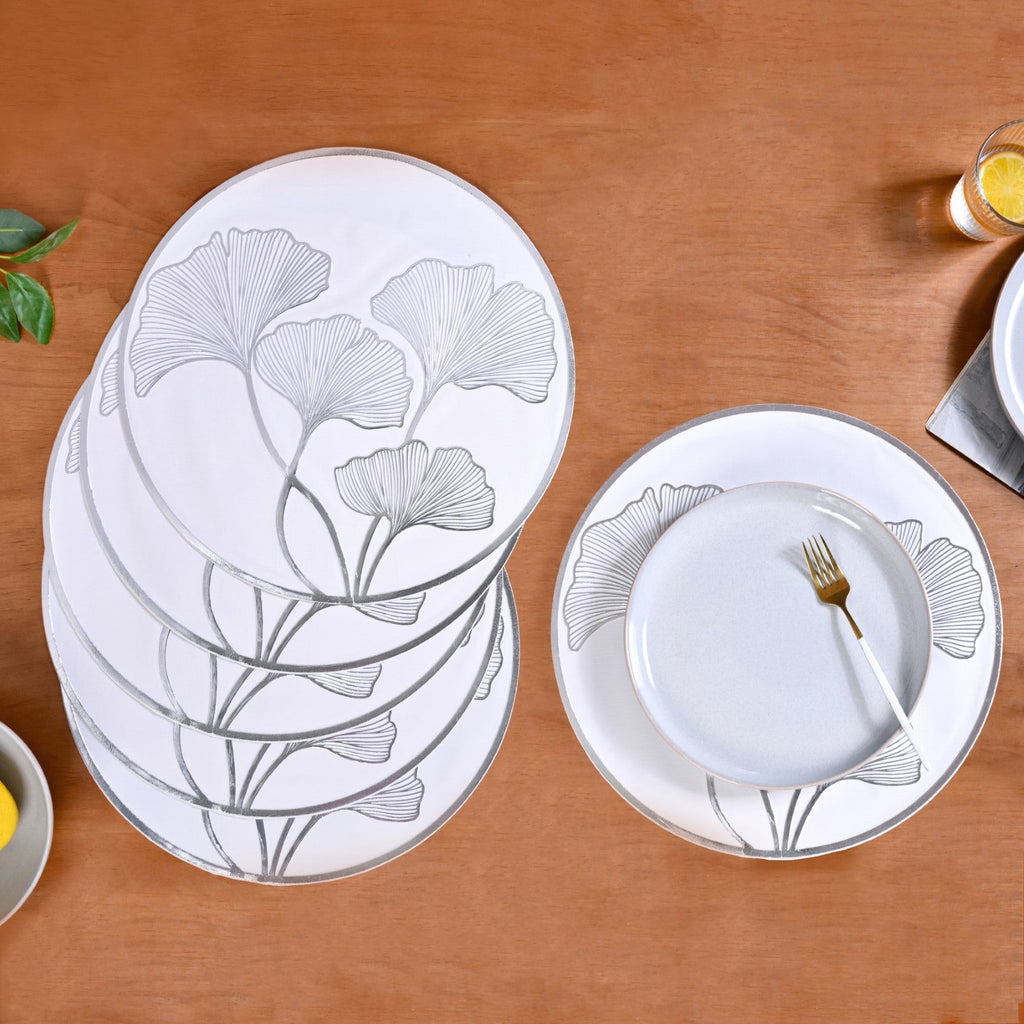 Silver Ginkgo Dining Table Mat Set Of 6 Nestasia