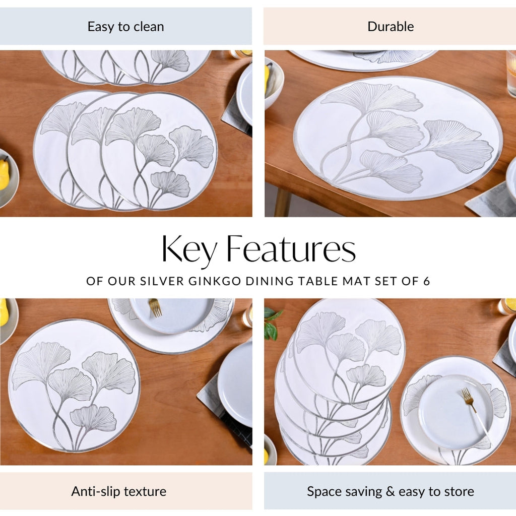 Silver Ginkgo Dining Table Mat Set Of 6 Nestasia