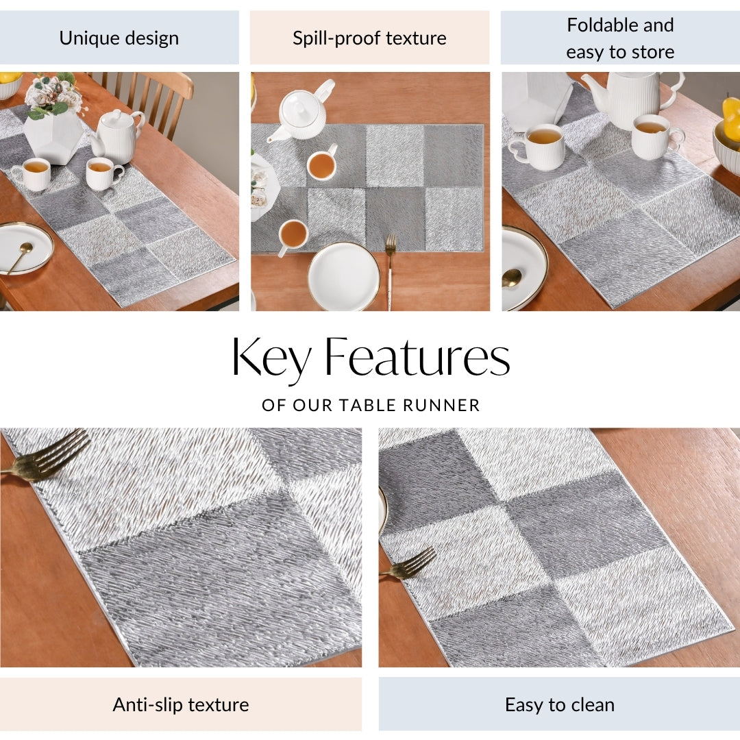Grid Dining Table Runner Silver Grey 92x35cm Nestasia