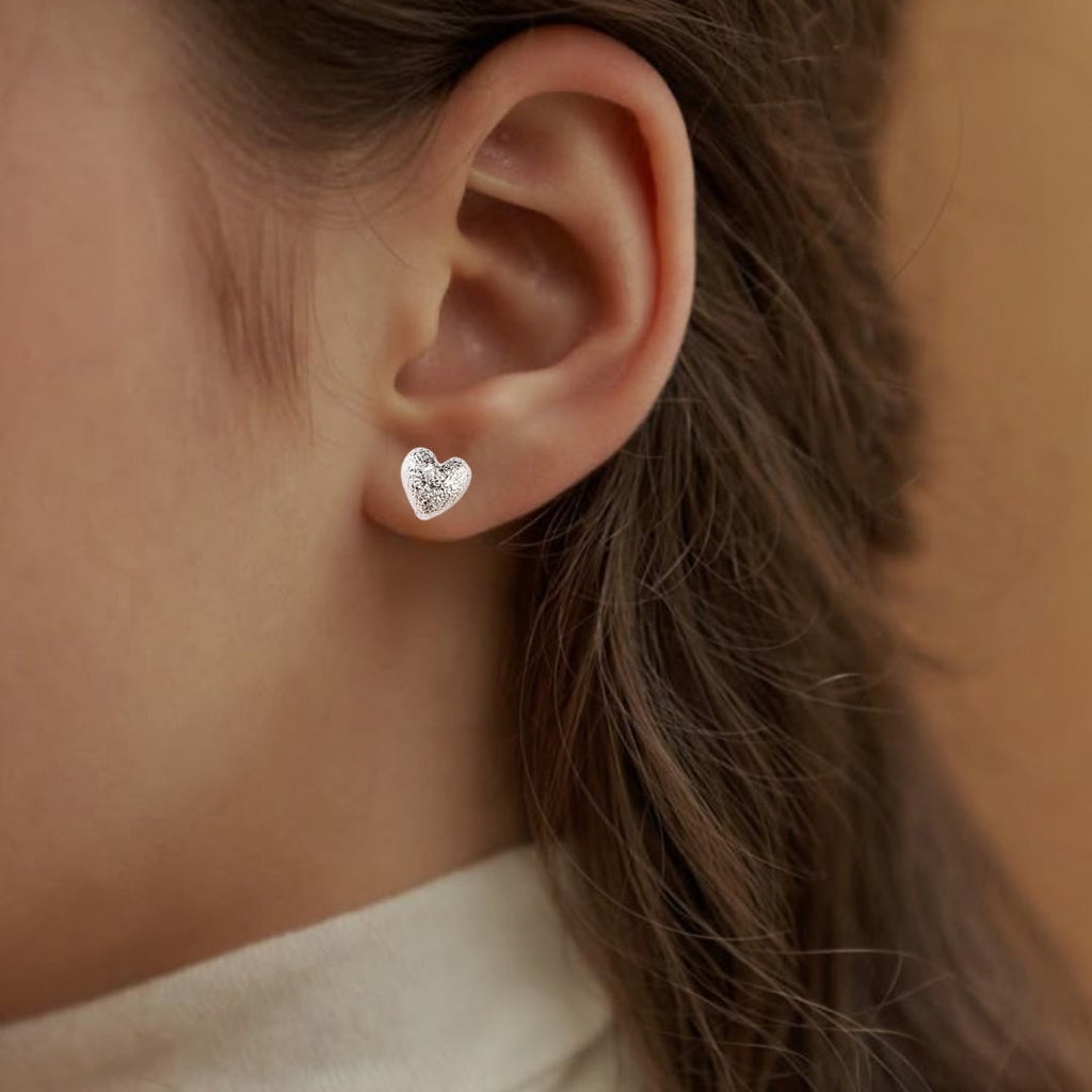 Silver Heart Textured Studs Nestasia