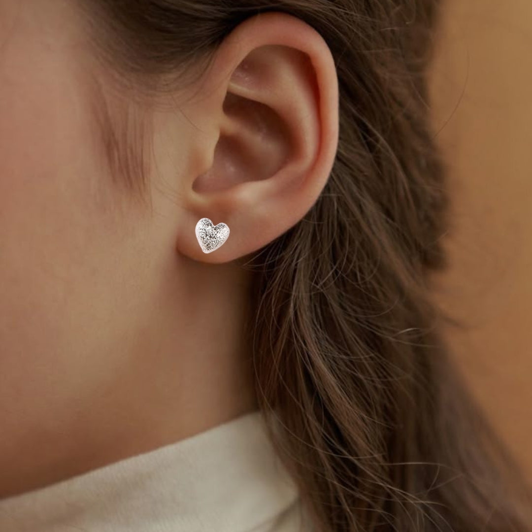 Silver Heart Textured Studs Nestasia