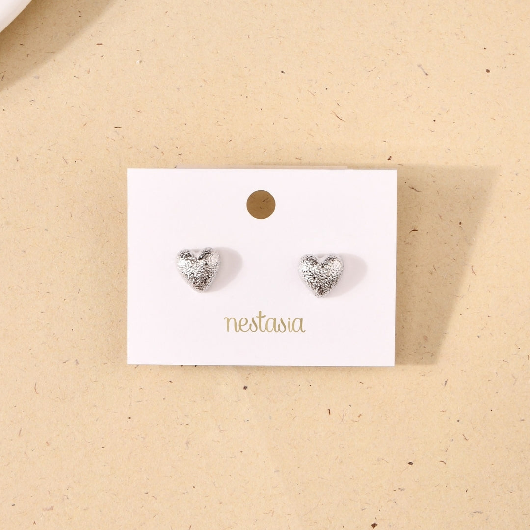 Silver Heart Textured Studs Nestasia