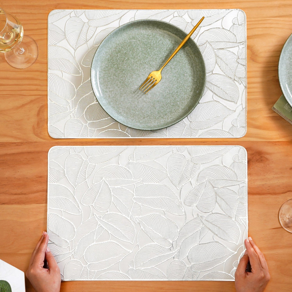 Silver Lining Leaves Dining Table Mat Set Of 6 Nestasia