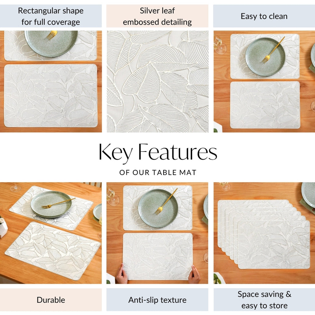 Silver Lining Leaves Dining Table Mat Set Of 6 Nestasia