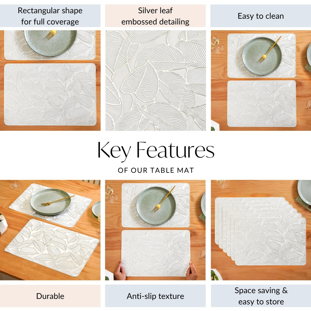 Silver Lining Leaves Dining Table Mat Set Of 6 Nestasia