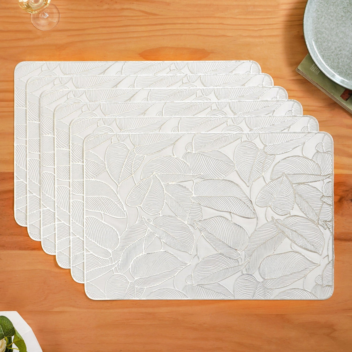 Silver Lining Leaves Dining Table Mat Set Of 6 Nestasia