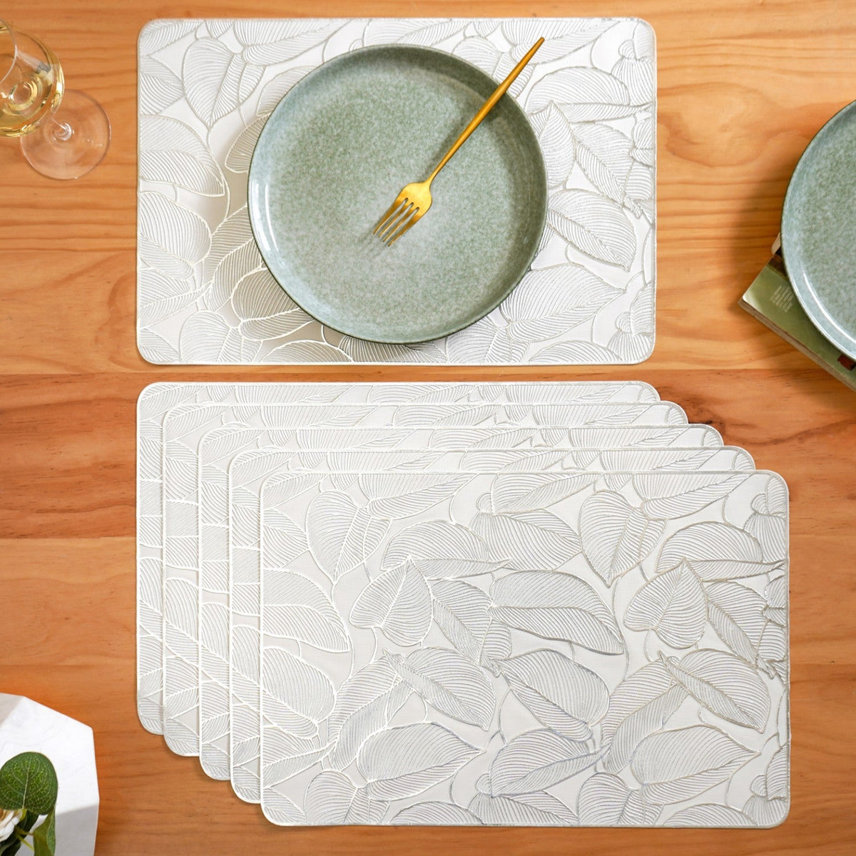 Silver Lining Leaves Dining Table Mat Set Of 6 Nestasia