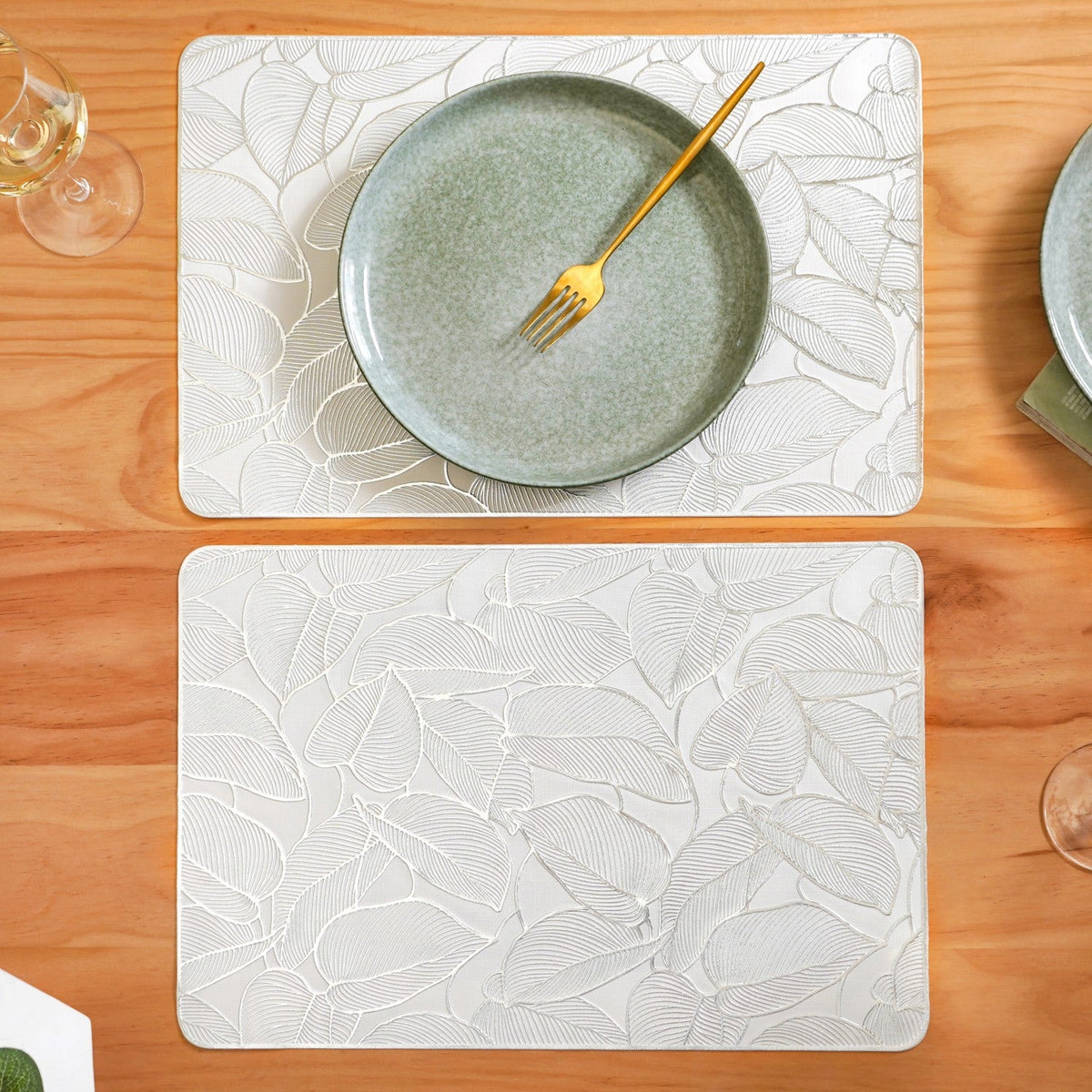 Silver Lining Leaves Dining Table Mat Set Of 6 Nestasia