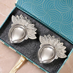 Silver Leaf Brass Diya For Pooja Set Of 2 In Gift Box Nestasia