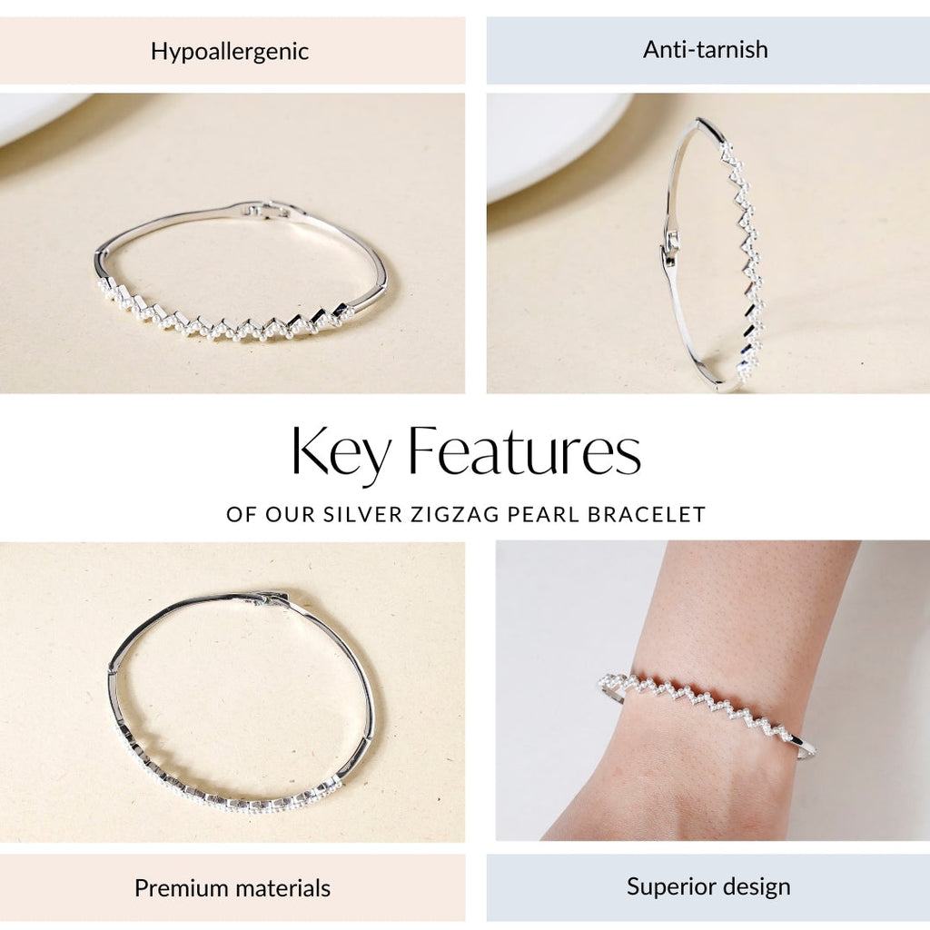 Silver Zigzag Pearl Bracelet Nestasia