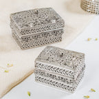 Antique Metal Gift Box Silver Set Of 2 Nestasia