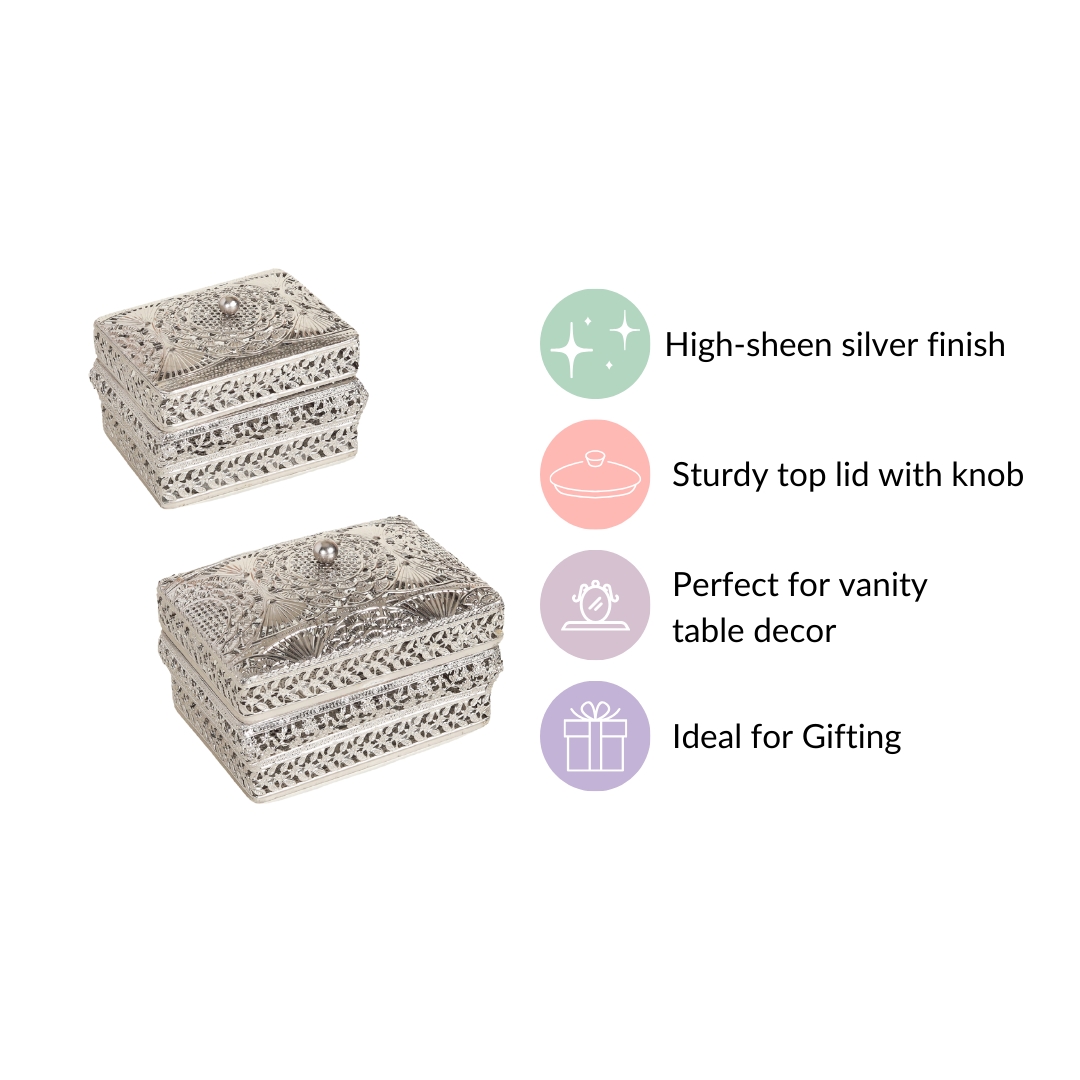 Antique Metal Gift Box Silver Set Of 2 Nestasia