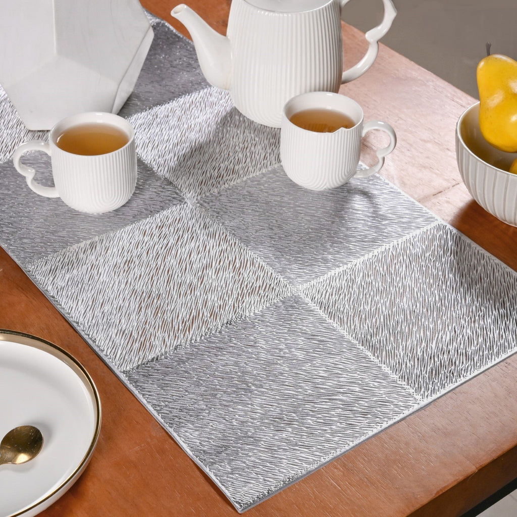 Grid Dining Table Runner Silver Grey 92x35cm Nestasia
