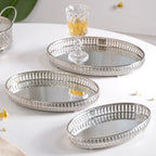 Set Of 3 Luxury Metal Tray Silver Nestasia