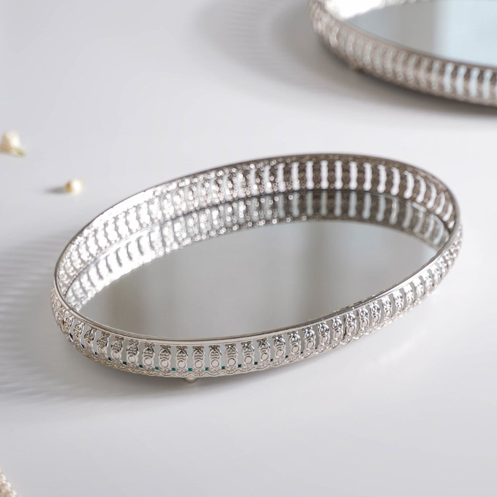 Set Of 3 Luxury Metal Tray Silver Nestasia