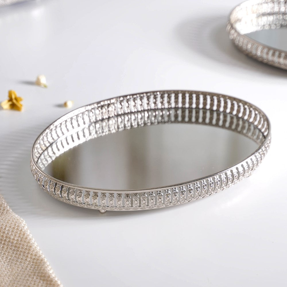 Set Of 3 Luxury Metal Tray Silver Nestasia