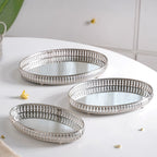Set Of 3 Luxury Metal Tray Silver Nestasia