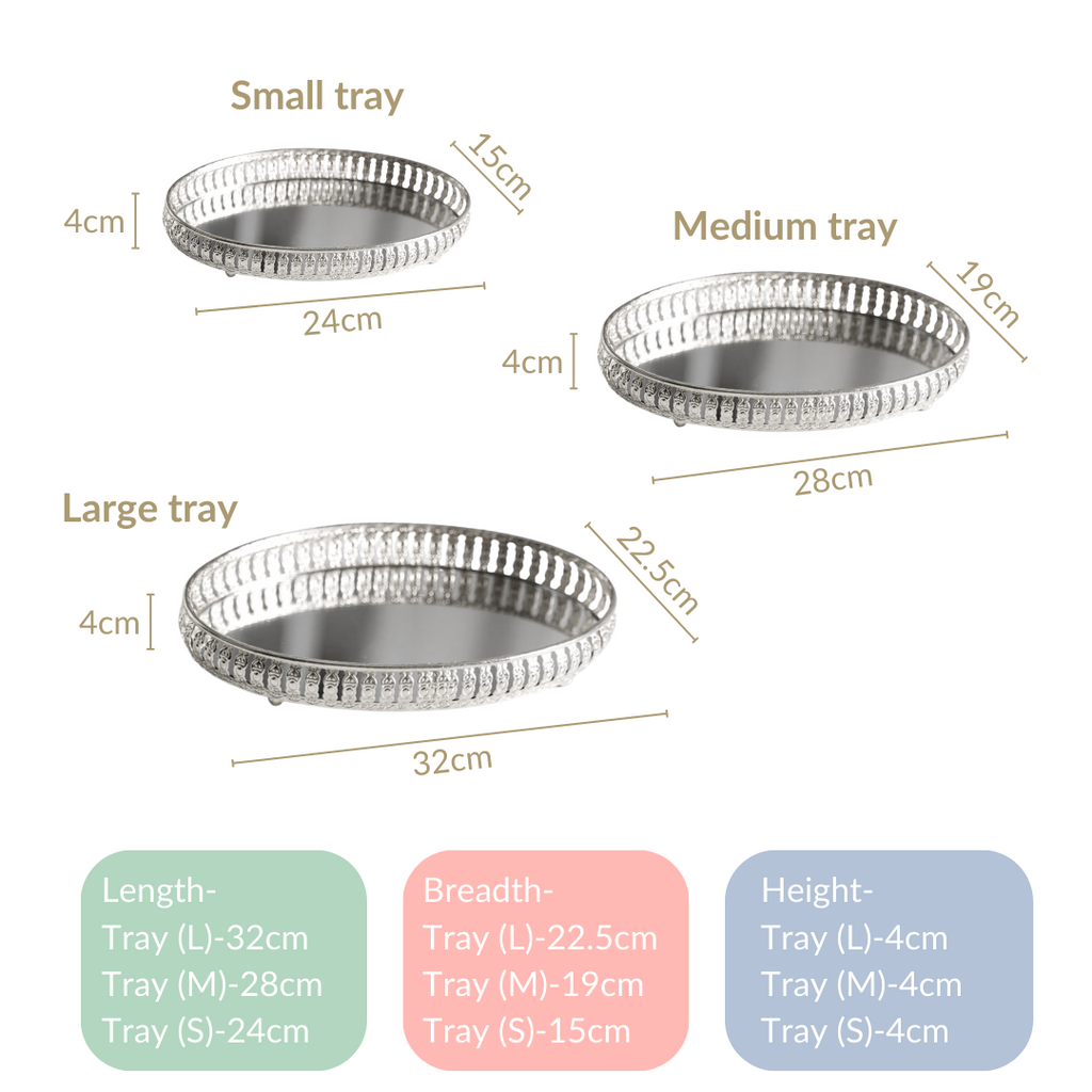 Set Of 3 Luxury Metal Tray Silver Nestasia