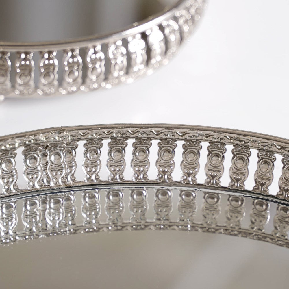 Set Of 3 Luxury Metal Tray Silver Nestasia
