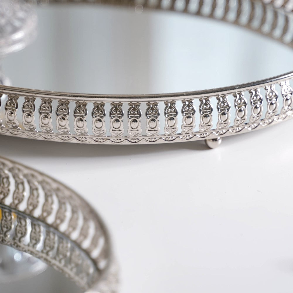 Set Of 3 Luxury Metal Tray Silver Nestasia