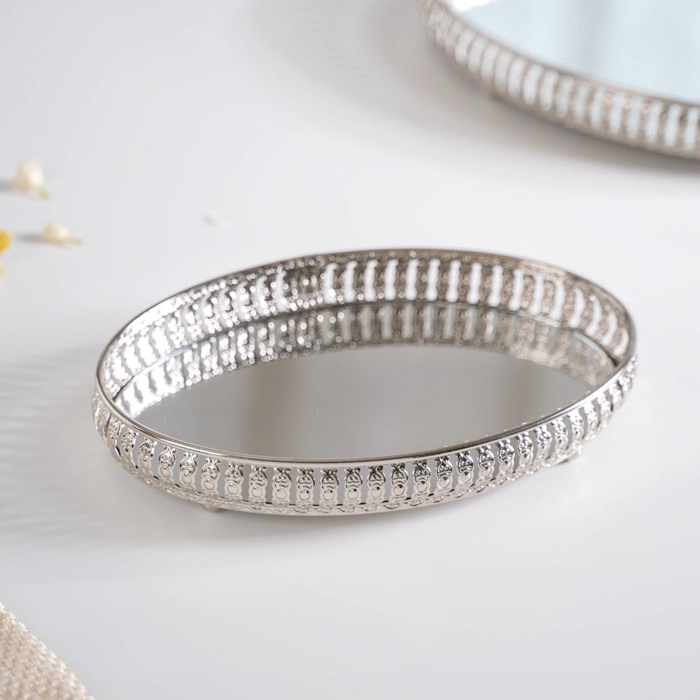 Set Of 3 Luxury Metal Tray Silver Nestasia