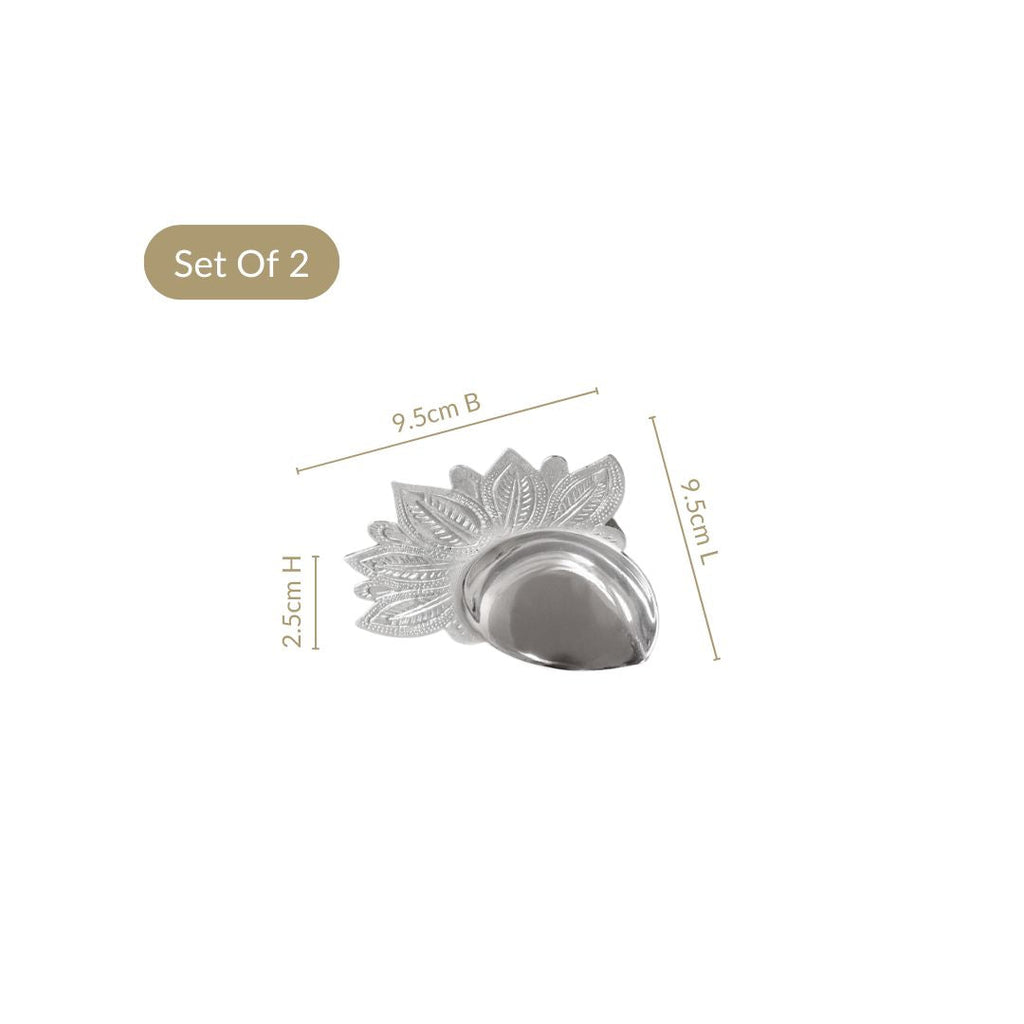 Silver Leaf Brass Diya For Pooja Set Of 2 In Gift Box Nestasia