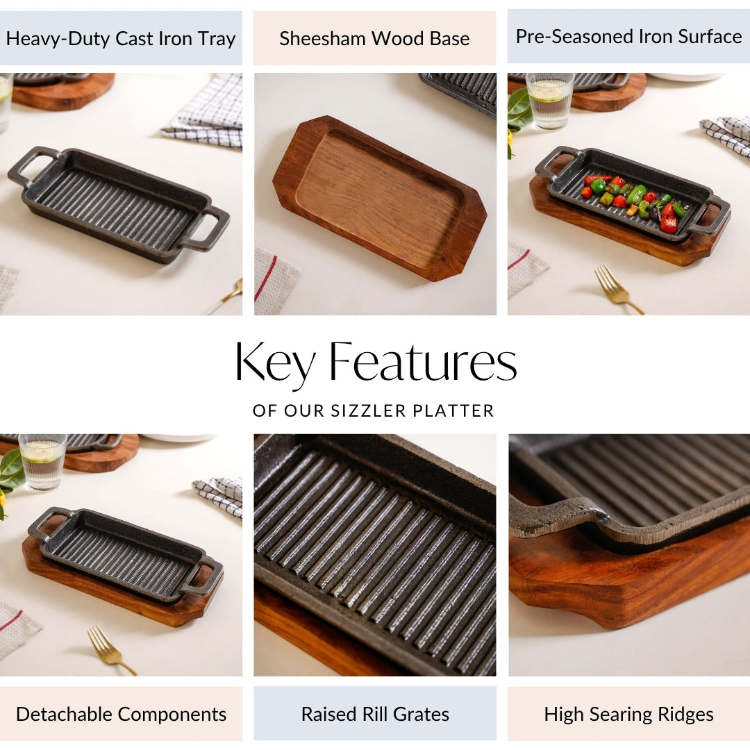 Sizzler Hotplate Grill With Wooden Tray Nestasia
