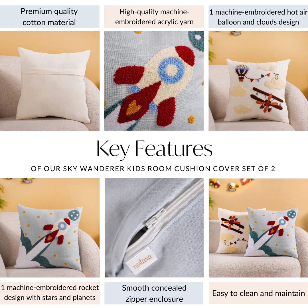 Sky Wanderer Kids Room Cushion Cover Set Of 2 40x40cm Nestasia