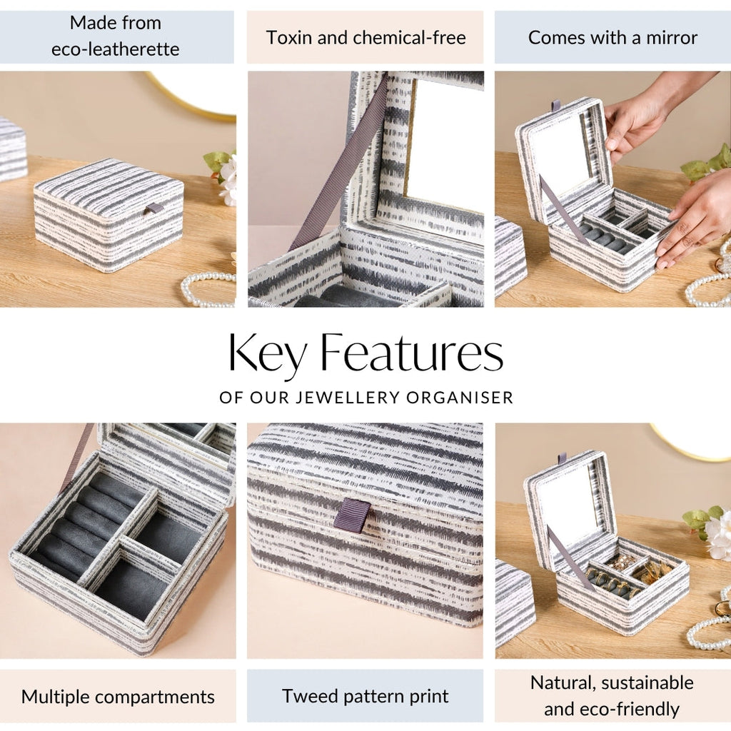 SlateLine Sustainable Multi Section Jewellery Box With Mirror Nestasia