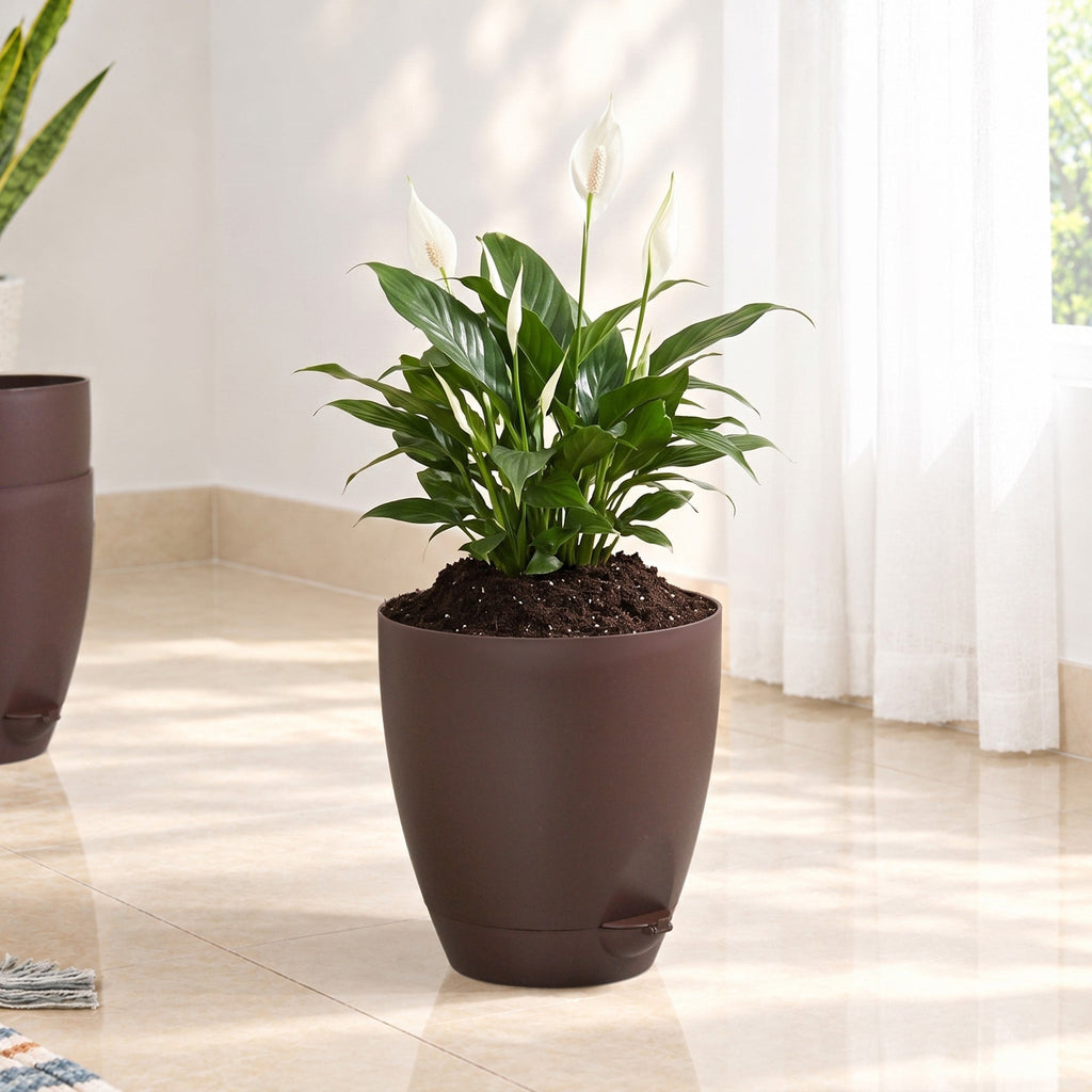Florin Self Watering Indoor Planter Coffee Brown Set Of 3 Nestasia