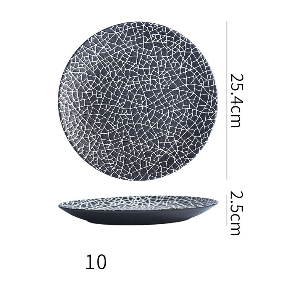 Stone Patterned Ceramic Dinner Plate Black 9.5 Inch Nestasia