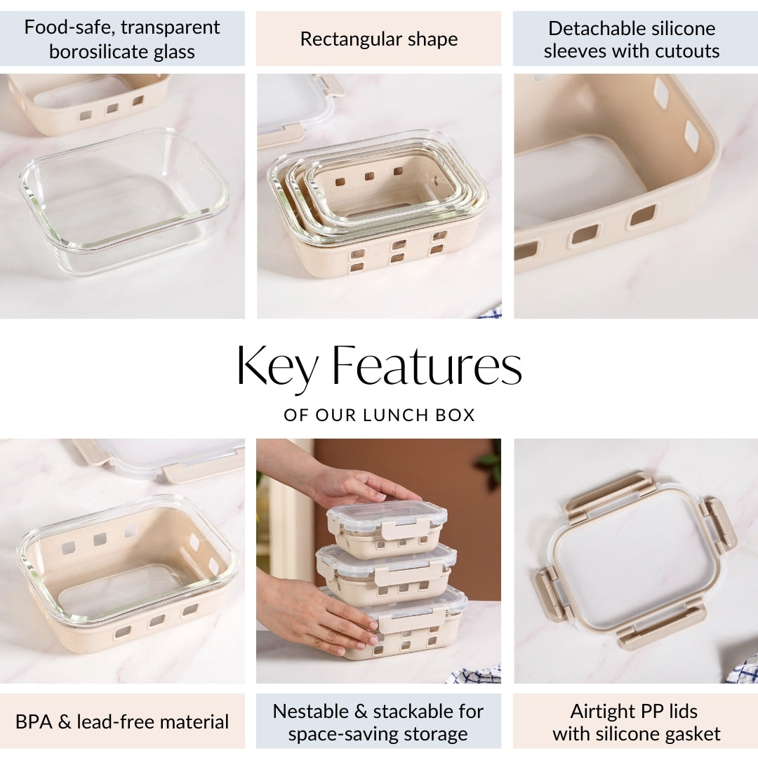 Gripso Food Storage Container With Silicone Sleeves Set Of 3 Beige S 370ml M 600ml L 1000ml Nestasia