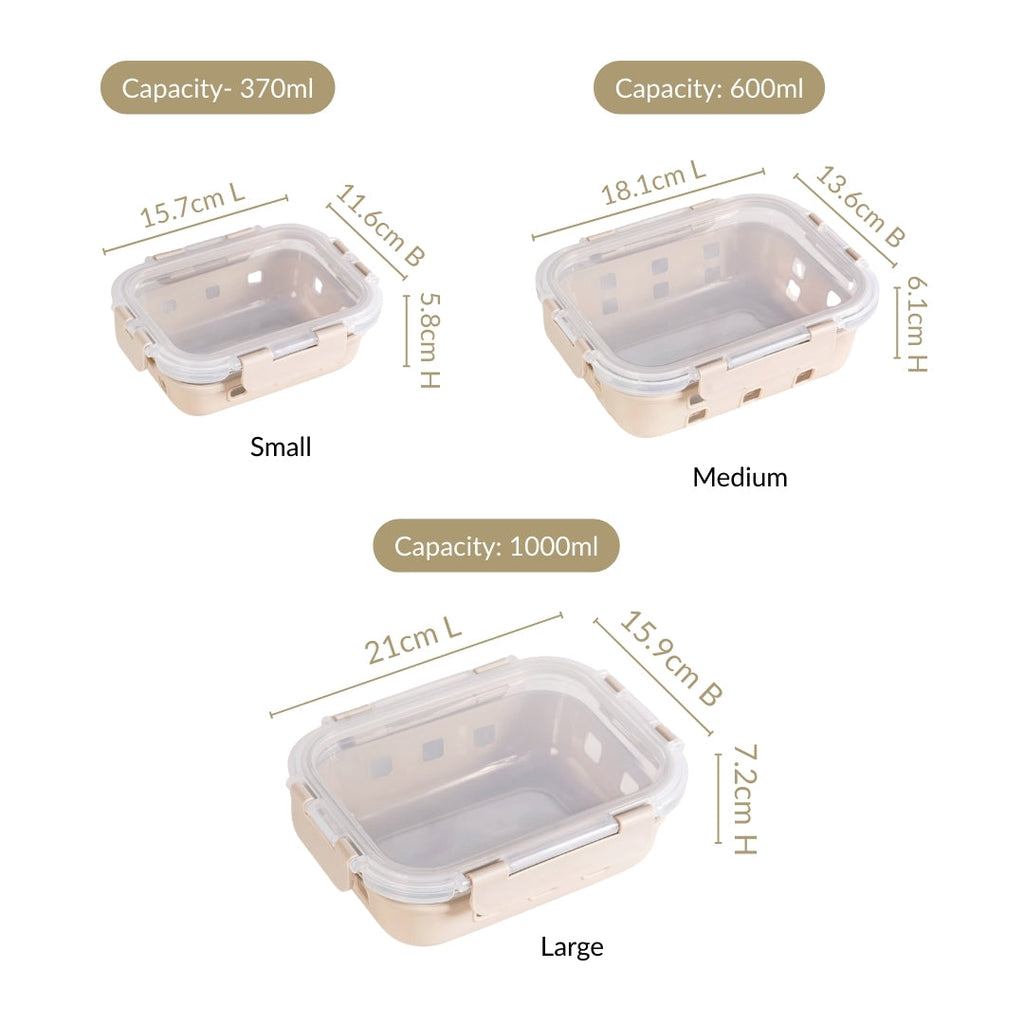 Gripso Food Storage Container With Silicone Sleeves Set Of 3 Beige S 370ml M 600ml L 1000ml Nestasia