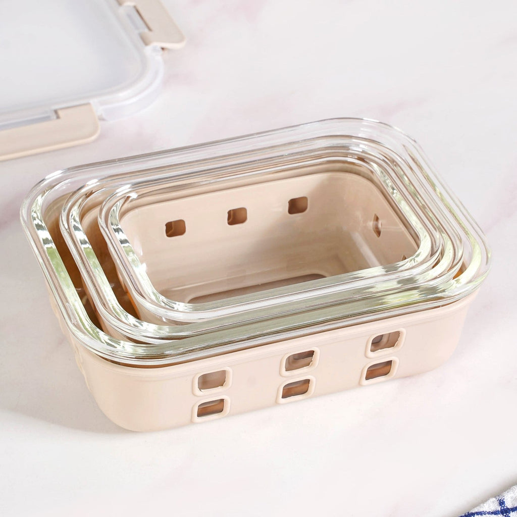Gripso Food Storage Container With Silicone Sleeves Set Of 3 Beige S 370ml M 600ml L 1000ml Nestasia