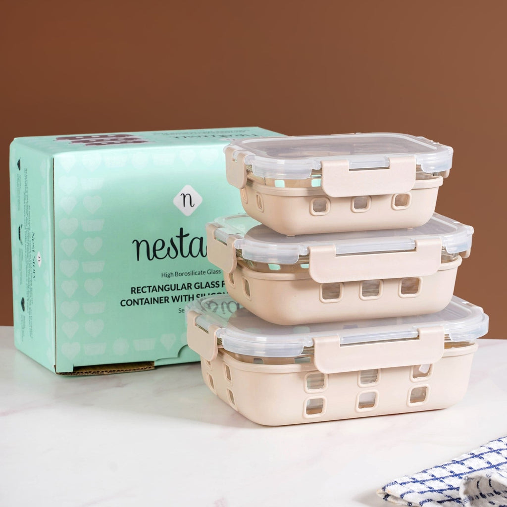 Gripso Food Storage Container With Silicone Sleeves Set Of 3 Beige S 370ml M 600ml L 1000ml Nestasia
