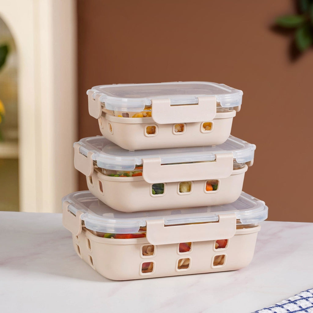 Gripso Food Storage Container With Silicone Sleeves Set Of 3 Beige S 370ml M 600ml L 1000ml Nestasia