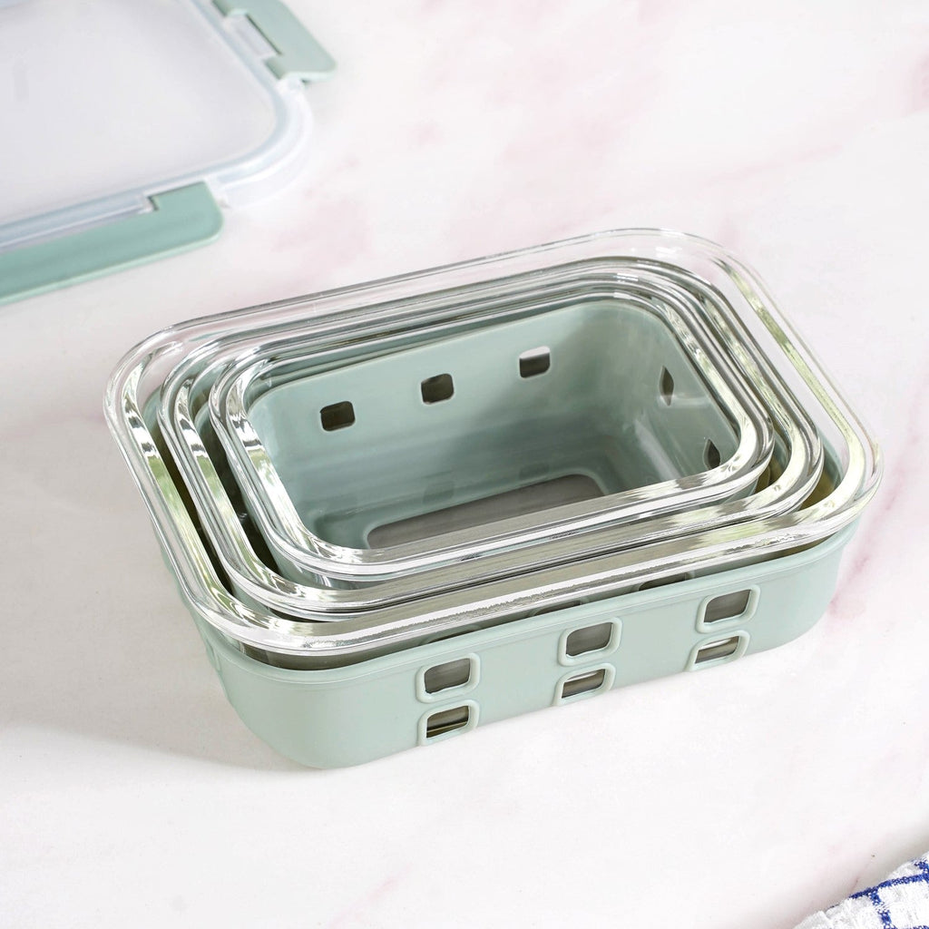 Gripso Microwave Safe Meal Prep Container With Silicone Sleeves Set Of 3 Sage Green S 370ml M 600ml L 1000ml Nestasia